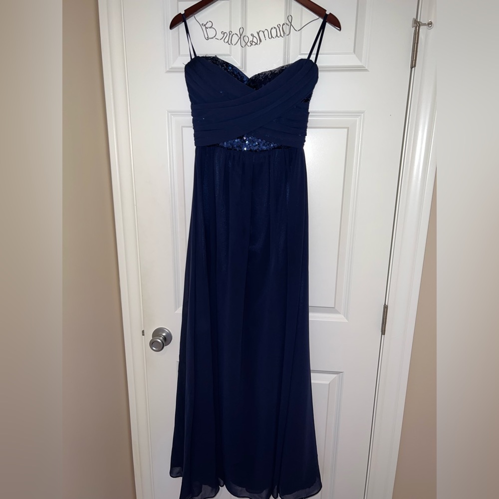 Chi chi navy blue strapless bridesmaid dress